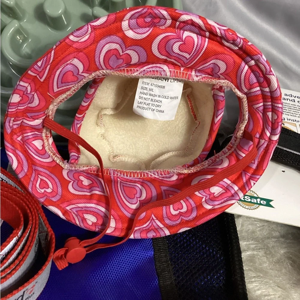 Pet Dog Mixed Accessories Lot of 6, Slow Feed Bowl Leash Harness Hat Adidas Bag